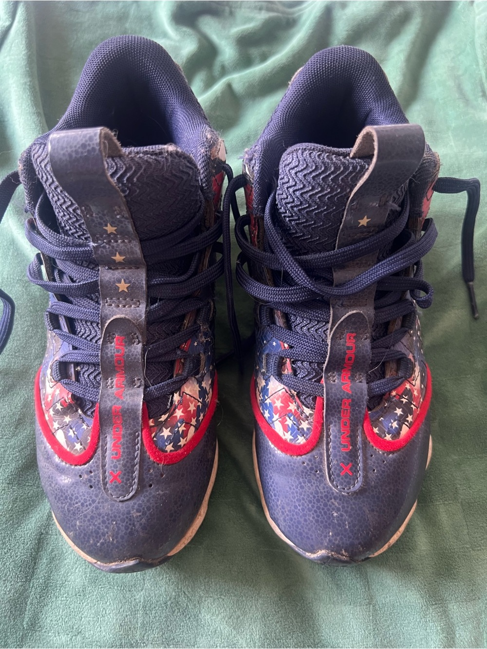 Under Armour baseball cleats, Kids Navy, Red & White Star Accent Sneakers